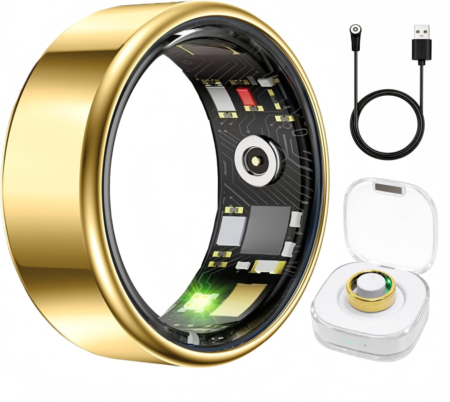 Smart Ring - Health & Fitness Tracker for Men & Women | Heart Rate, SPO₂, Sleep Monitoring - Gold, Size 8