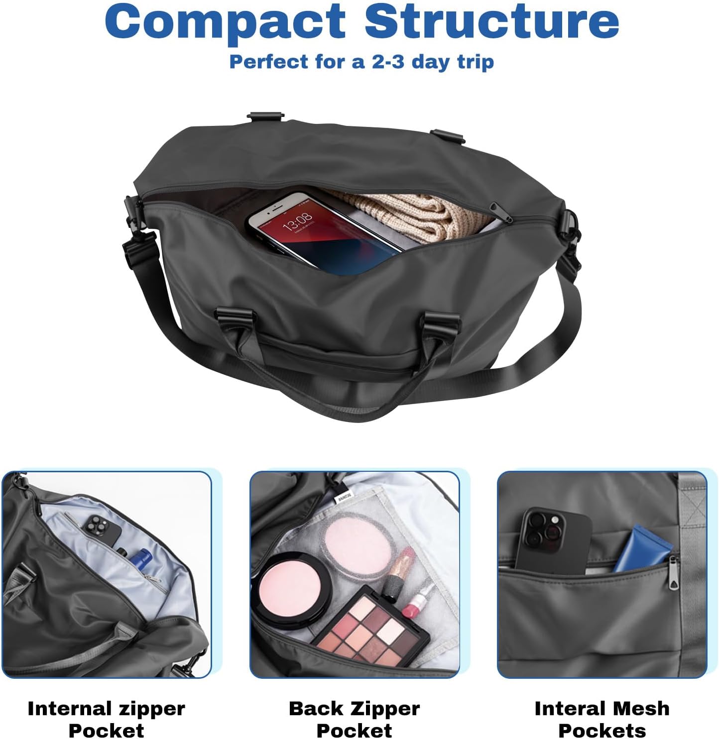 Skiennix Weekender Duffel Bag for Women - Large Travel Tote with Trolley Sleeve | Perfect for Gym & Overnight Trips