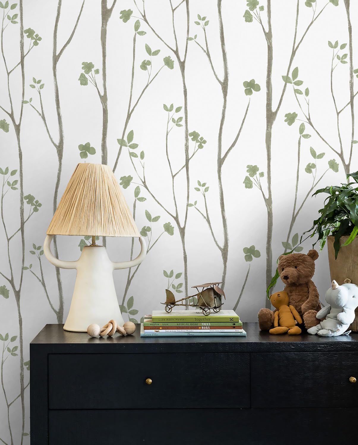 Timeet Floral Wallpaper Peel and Stick Green Leaf Contact Paper Boho Flower Wall Paper Self Adhesive Removable Decoral Bedroom Living Room Walls 16"x118"