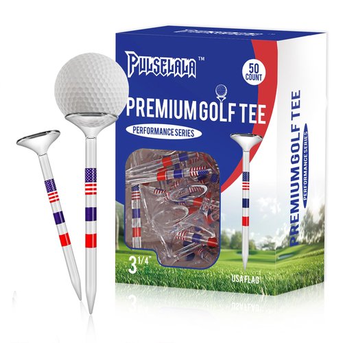 Pulselala Premium Golf Tees, 3 1/4'' Unbreakable Transparent Plastic Golf Tees, Reduces Friction & Side Spin, Golf Accessories Gift for Men American Flag（50 Count）