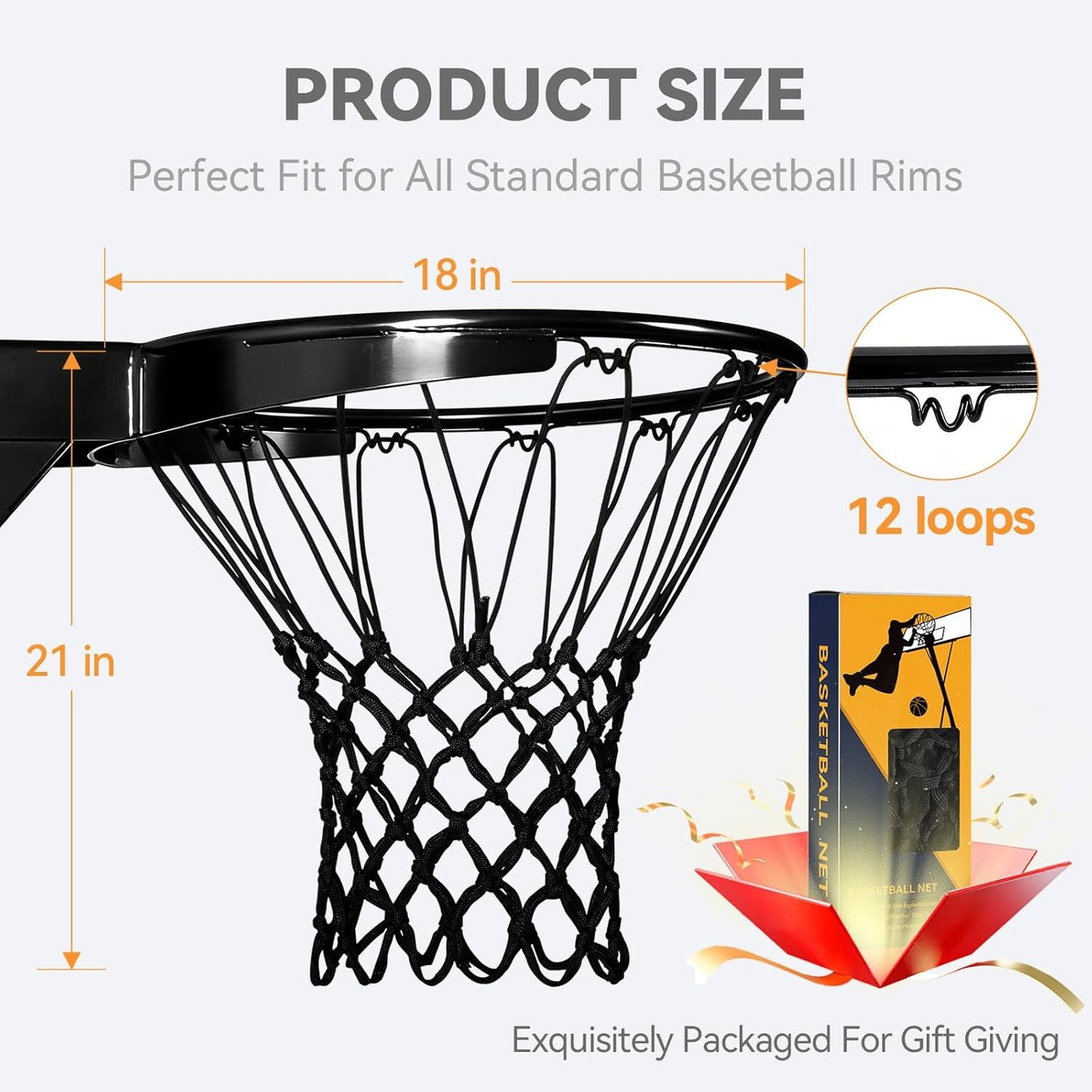 Skiennix Professional Basketball Net - Heavy Duty Nylon with 12 Loops | All-Weather Design for Indoor/Outdoor Rims