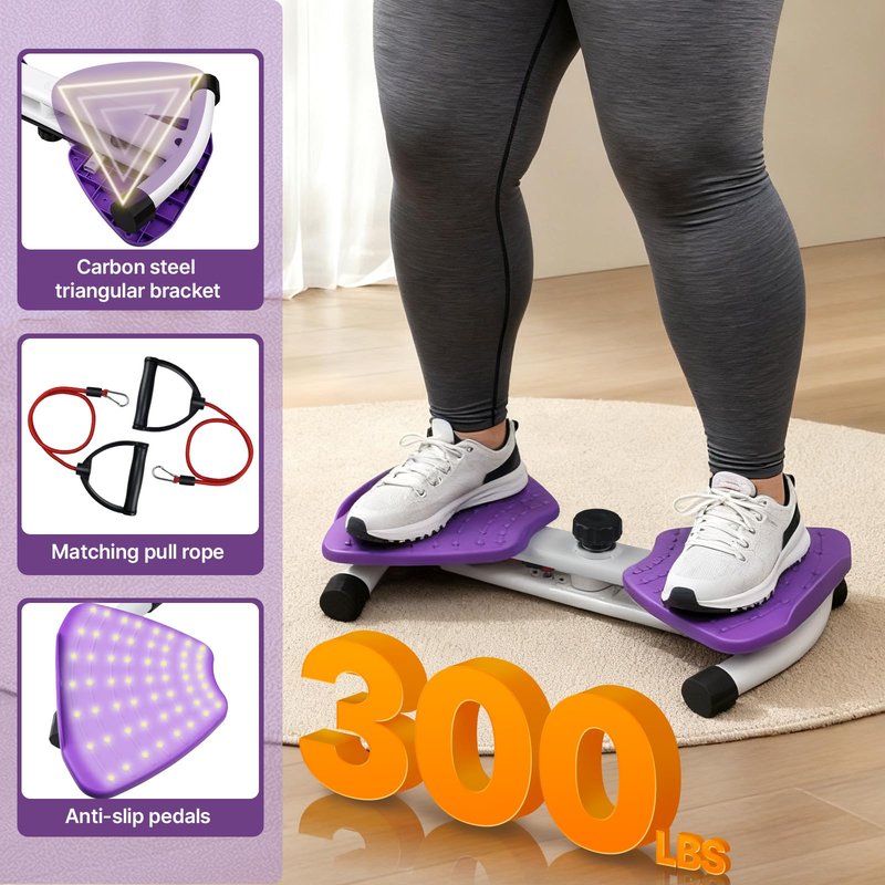 Waist Twister Machine with 300 lbs Weight Capacity, Abs Workout for Slim Waist and Core Ab Exercise, Noiseless Home Gym Exercise Equipment for Women Men, Purple