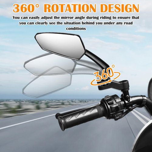 Hestya 1 Pair Handlebar Bike Mirror 360° Rotatable and Adjustable Universal Fit Rearview Bicycle Mirrors Glass Lens Safe Cycling Accessories for Scooter, E-bikes, Mountain Bikes, Road Bicycles(Black)