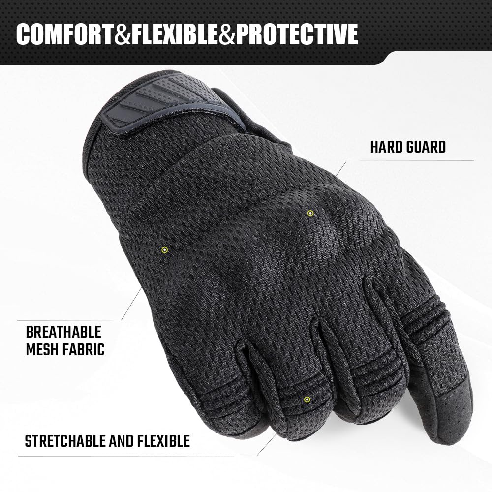 WTACTFUL Touch Screen Summer Breathable Tactical Gloves for Men Airsoft Paintball Hunting Outdoor Full Finger Gloves Black XL