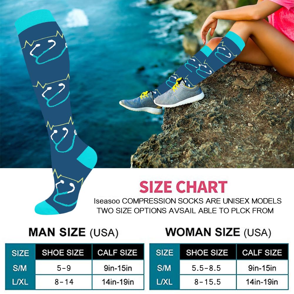 Iseasoo Copper Compression Socks (15-20 mmHg) for Men & Women - Running, Hiking, Cycling, Travel - Improves Circulation（S/M）