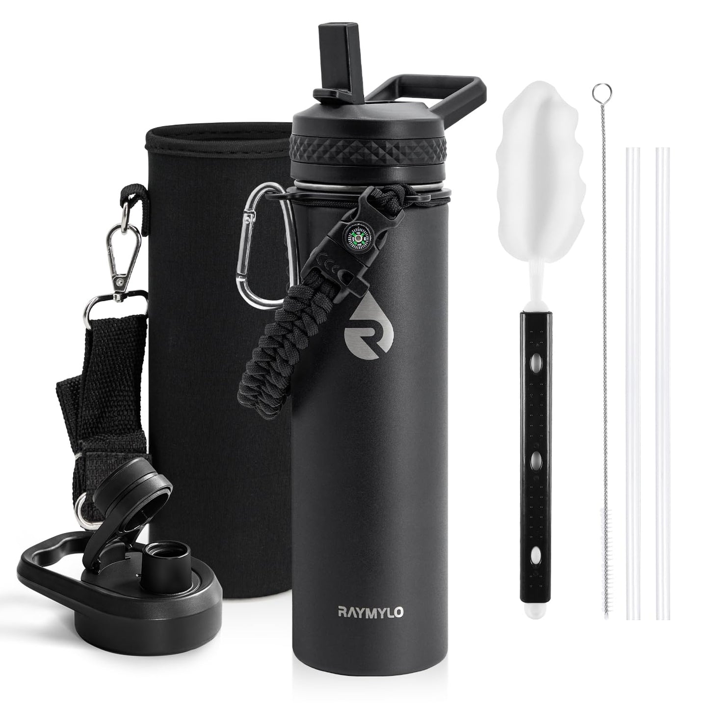 RAYMYLO Insulated Water Bottle 20 oz, Triple Wall Vacuum Stainless Steel (Cold for 24Hrs, Hot for 12Hrs), Leak Proof & Non-BPA, Modern Water Bottle Jug for School with Straw Spout Lids