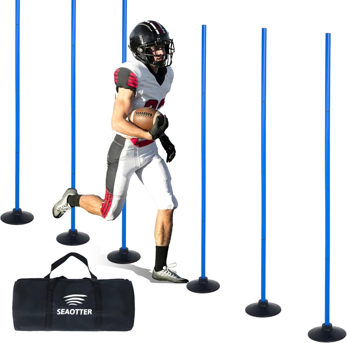 SEAOTTER Soccer Agility Poles Set - 6ft Detachable Training Poles with Rubber Base for Football, Rugby & Basketball