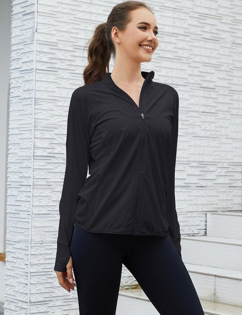 Gihuo Women's Sun Protection Jacket - UPF 50+ Long Sleeve Cropped Top for Yoga & Workouts