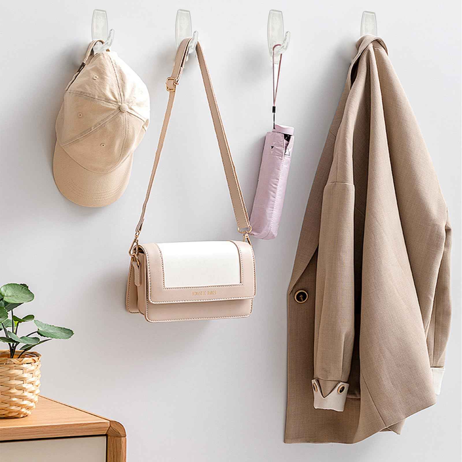 sankaragi 30 Large Hooks+36 Strips, Clear Utility Hooks with Removable Strips Damage-Free, Wall Hooks Heavy Duty for Hanging Home Decor, Value Pack