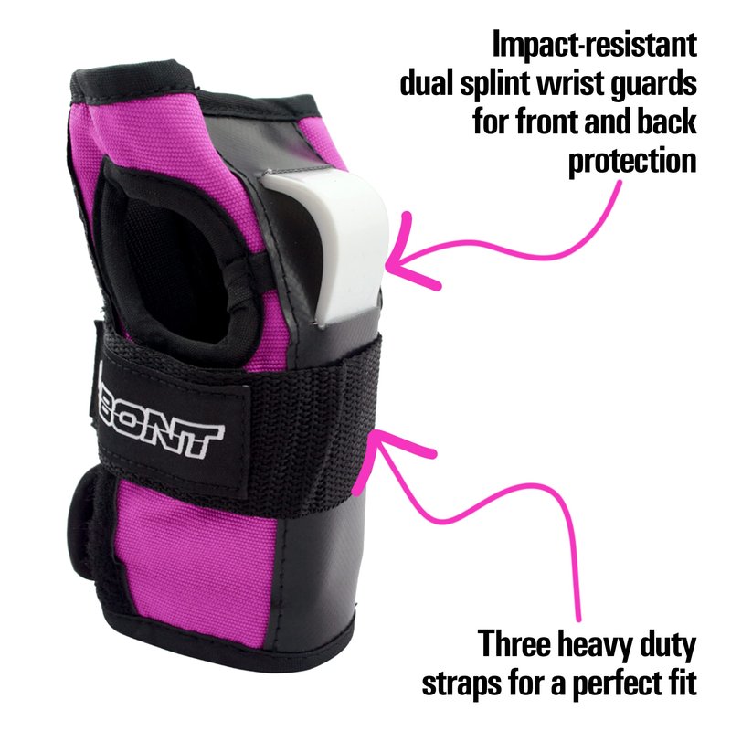 Bont Junior / Kids Skate Pads Protection Set for Inline Skate, Roller Skate, Ice Skate, Skateboard, Elbow Knee Wrist Protective Set in Black Pink and Teal (Pink/Teal, Medium)