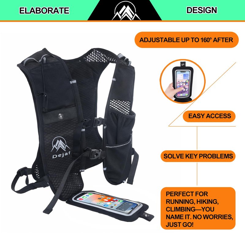 Running Vest for Women Men, Lightweight (194g/8 Bags) Hydration Backpack Running Phone Holder Vest for Hiking Trail Cycling Race Marathon Runners Essentials (Black, Adjustable)