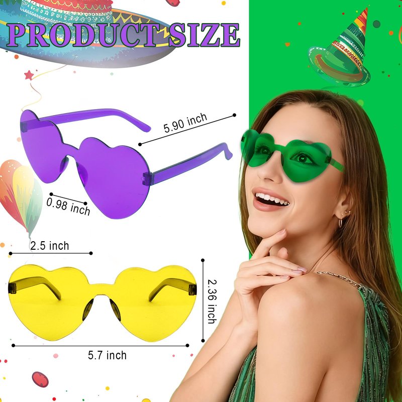 Uintoon 12 PCS Mardi Gras Heart Sunglasses Heart Glasses for Women Cute Heart Shaped Sunglasses Funny Carnival Parade Party Mardi Gras Accessories Glasses for Women