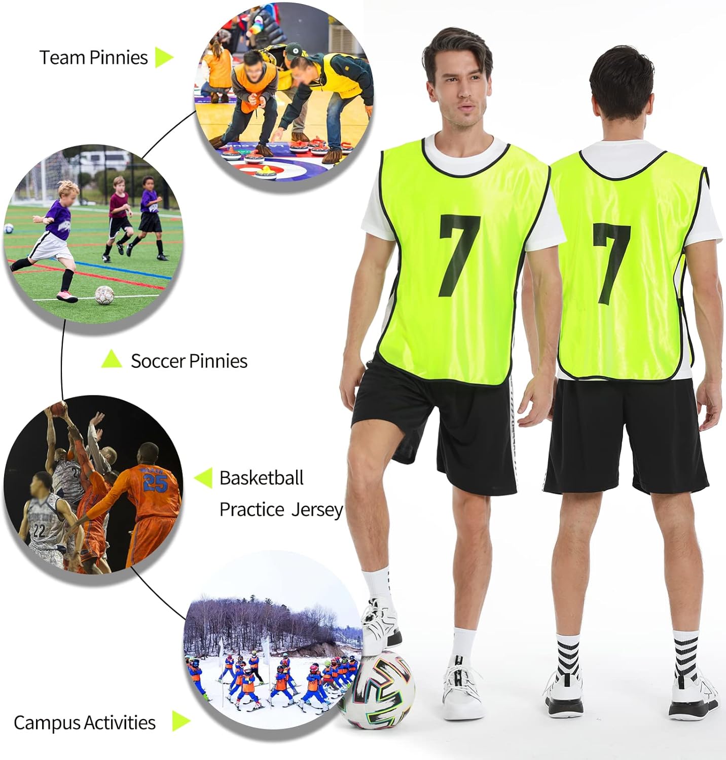 Skiennix Scrimmage Training Vests - 12 Pack Numbered Pinnies for Adult & Youth Soccer Practice