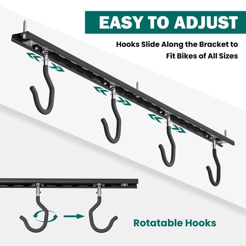 EVERHANGER Ceiling Bike Storage Racks for Garage, Indoor Bike Storage Hanger with Adjustable Bike Hooks for 4 to 8 Bikes
