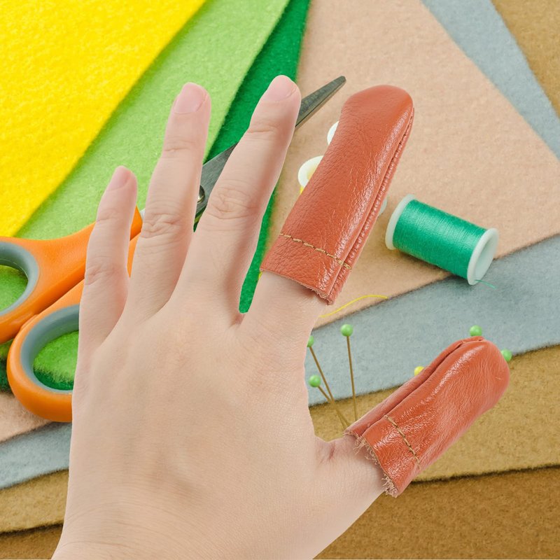 SEWACC 20 Pcs Leather Finger Cots Needle Felting Finger Protectors Thumb Thimble Embroidery Needlework Fingers Thumb Protection Sleeve Cots (Random Color)