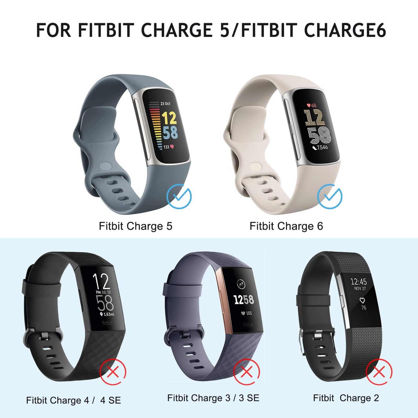 Vancle Band for Fitbit Charge 6 Bands/Fitbit Charge 5 Bands Women Men[8 PACK], Classic Soft Sport Straps Wristbands