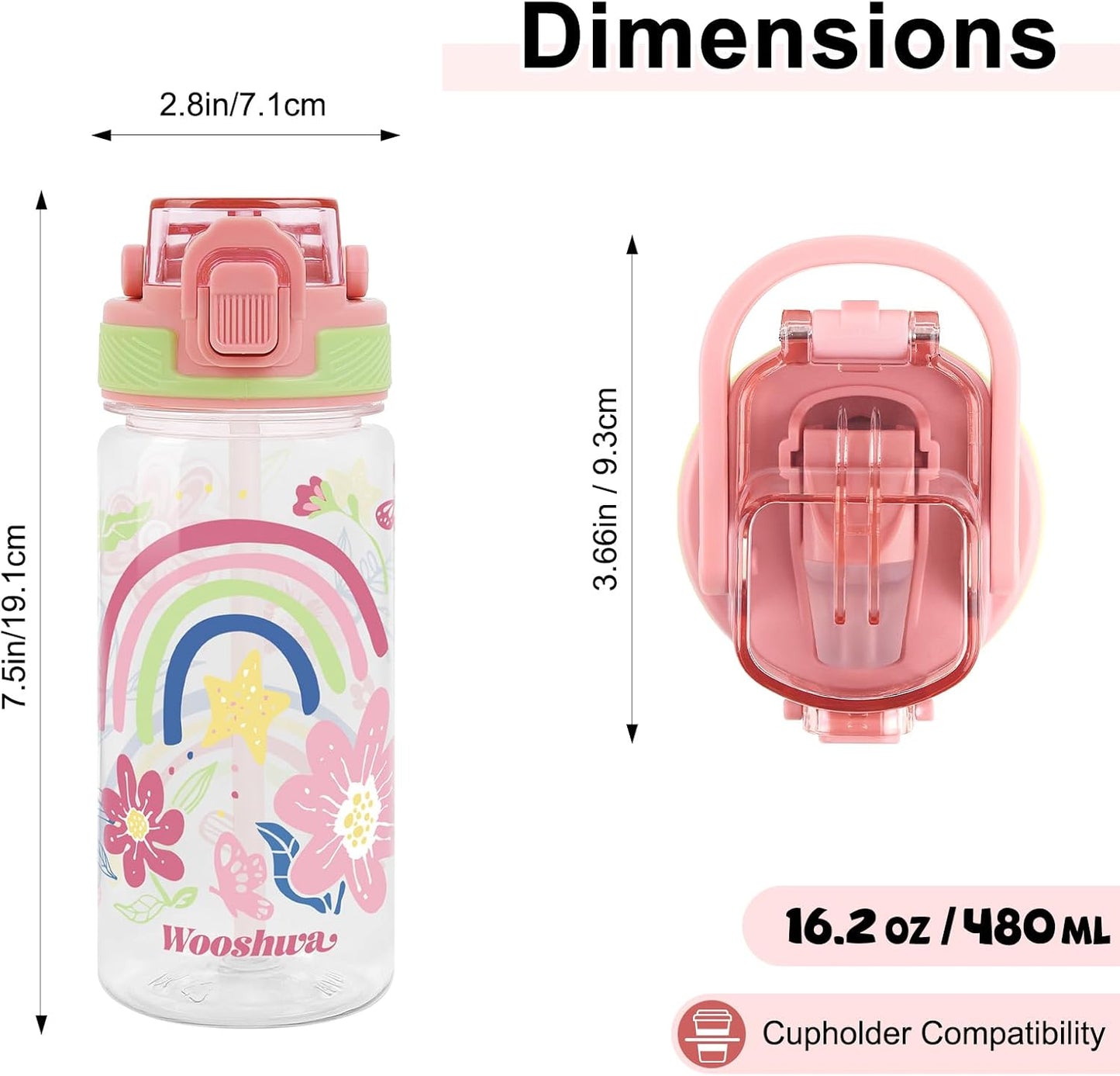Skiennix Kids Water Bottle - 16 Oz BPA-Free Plastic with Silicone Spout & Pop-Up Cover | Woodland Animals/Flower
