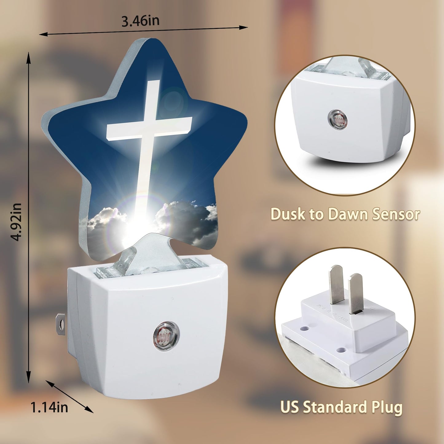 Cross Heaven Plug-in Night Light with Dusk-to-Dawn Sensor for Bedroom,Bathroom and Living Room Sleep Friendly lamp for Women/Girls/Boys Gift,0.5W