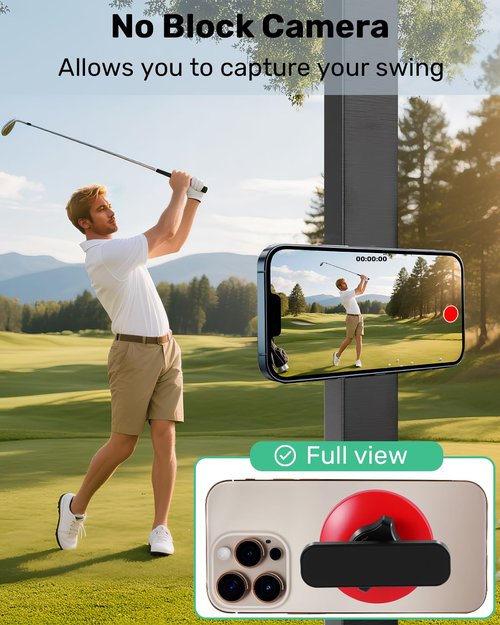 DEGUM Magnetic Golf Cart Phone Holder, Compatible with MagSafe iPhone 17 Pro Max Air 16 15 14 13 12 Series, for GPS & Golf Apps, Fits EZGO, Club Car, Yamaha, and Icon, Golf Cart Accessories (Red)