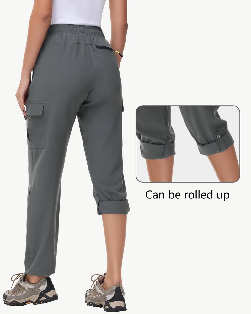 MIVEI Women's Hiking Cargo Pants Quick Dry Lightweight Water Resistant UPF 50 Travel Athletic Pants with Zipper Pockets Dark Gray