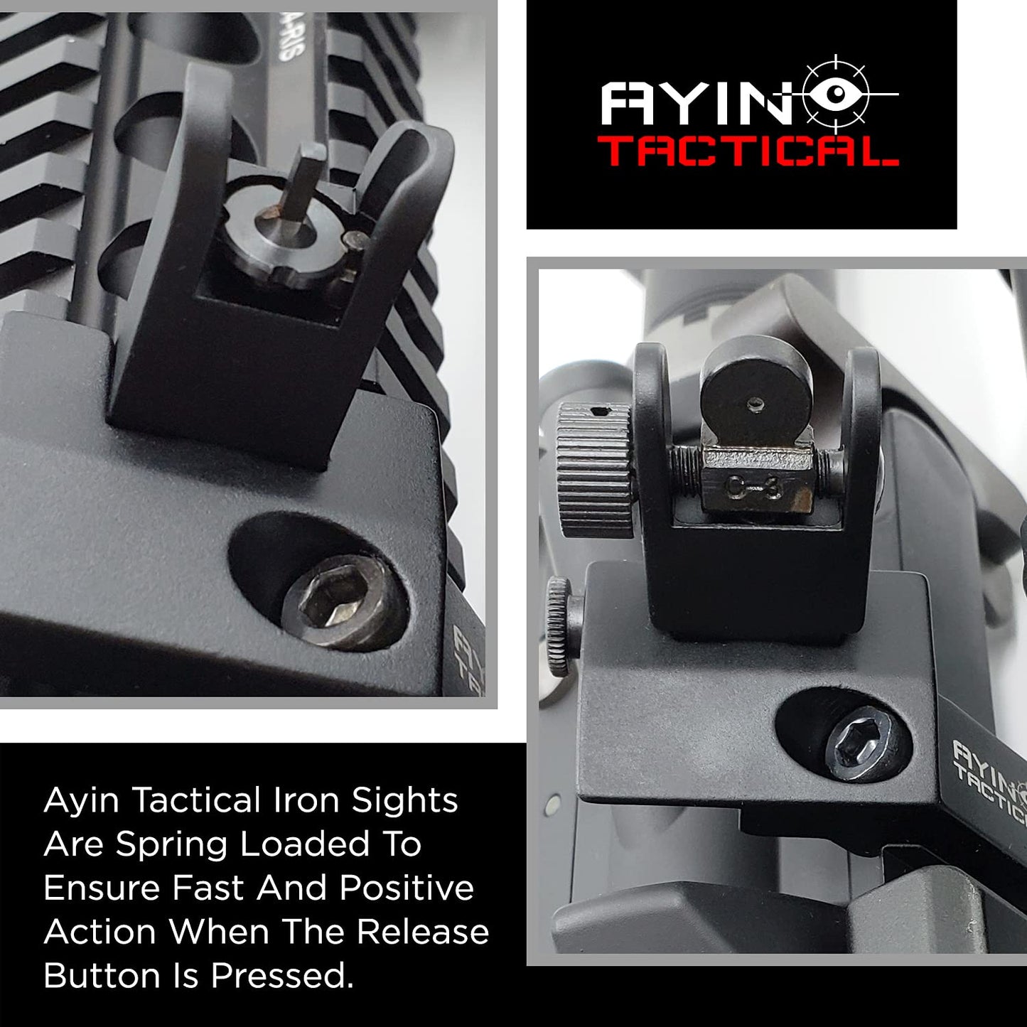 AYIN Tactical Flip Up Iron Sights for Rifle, Rapid Transition Backup Front and Rear Iron Sight, Picatinny Rail and Weaver Rail (45 Degree Offset Sight)
