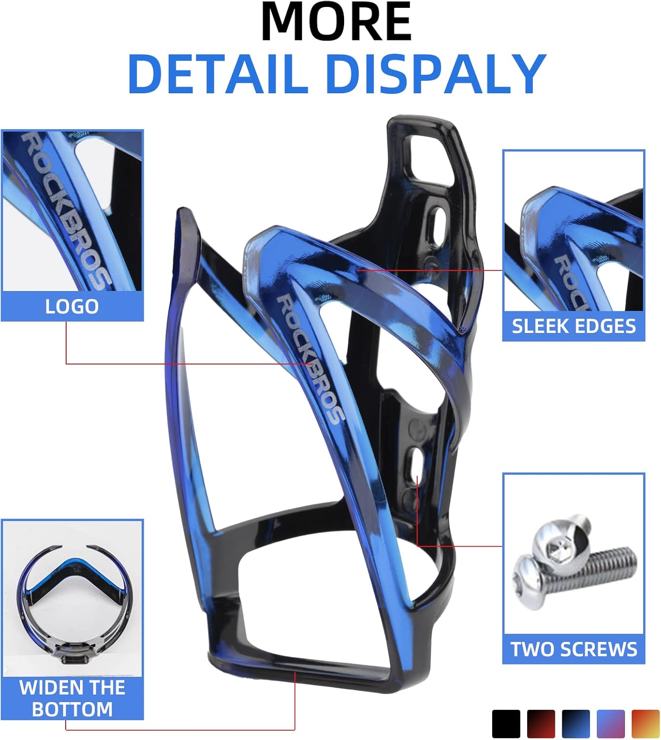ROCKBROS Ultra-Light Bike Water Bottle Holder - Universal Bicycle Cup Cages with Screws | 2 Pack