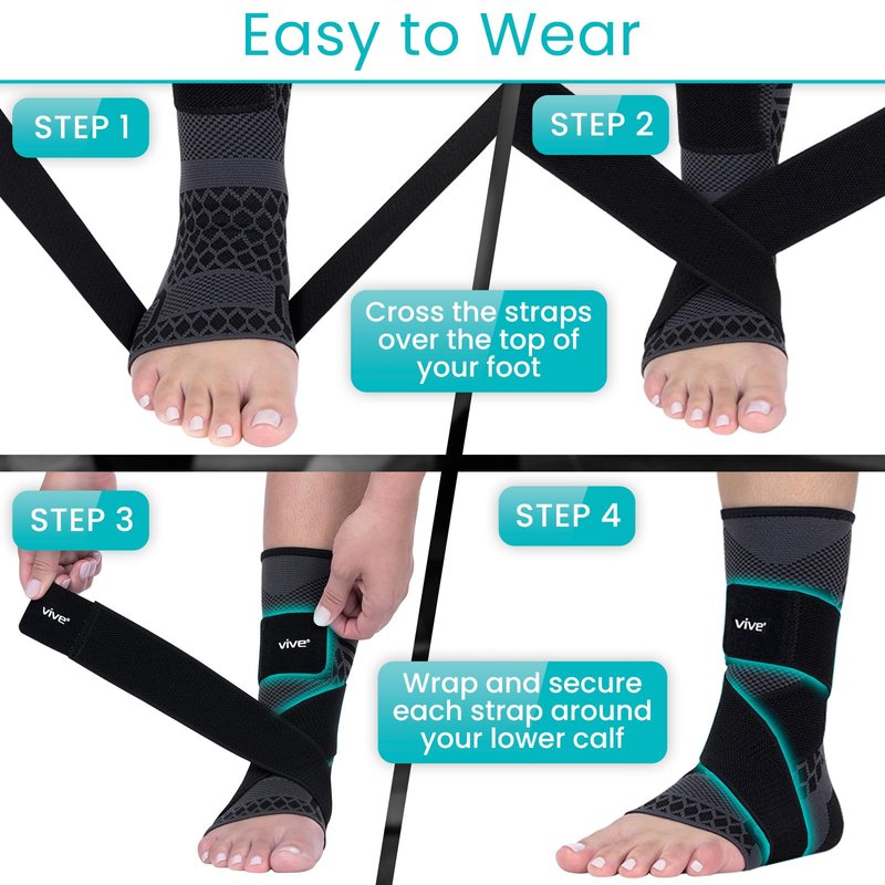 Vive Ankle Compression Sleeves with Straps - Brace for Women and Men - Support Wrap for Achilles Tendonitis, Sprains, Plantar Fasciitis, Pain Relief - 2 Pack (Large)