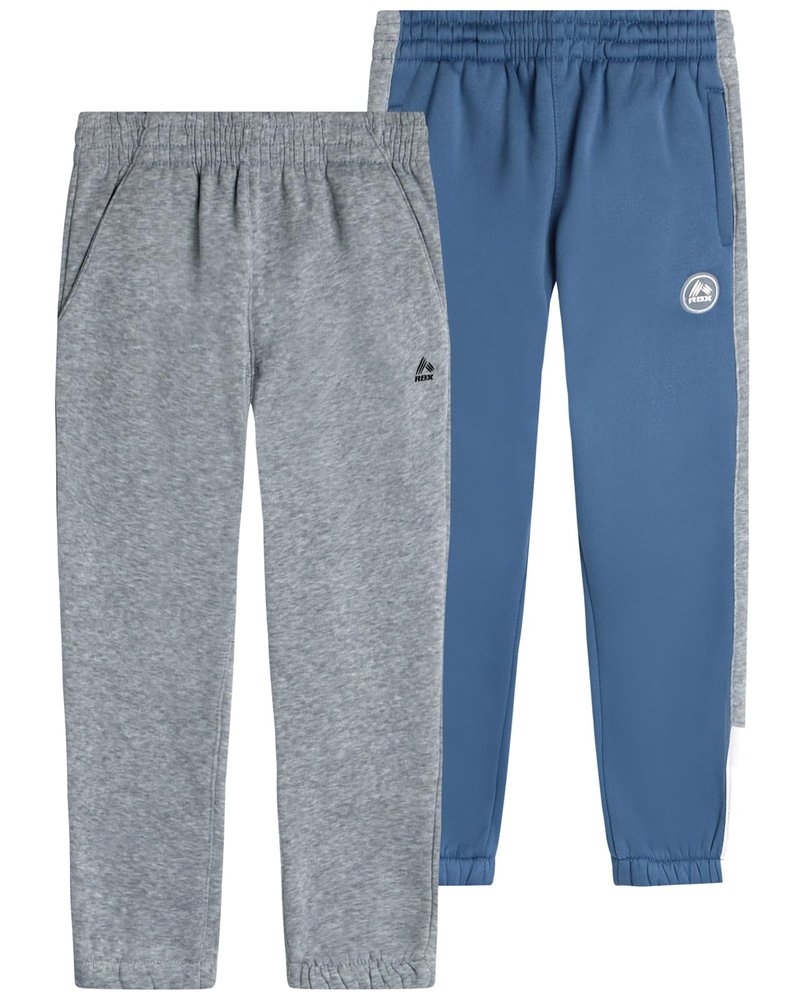 RBX Boys Sweatpants - 2 Pack Soft Fleece Lightweight Athletic Performance Track Pants Jogger Sweatpants with Pockets, Size 10-12, Copen Blue Lunar Rock
