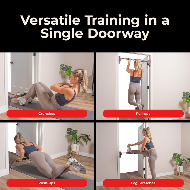 Sunny Health & Fitness Doorway Pull Up Bar – Adjustable Length, No-Screw Lock, Anti-Rotation, Home Gym Pull Up Bar Station - NO. 109