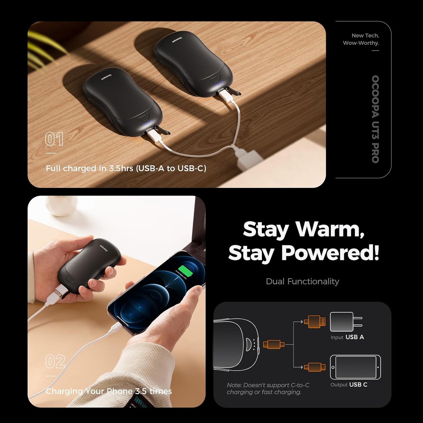 OCOOPA AI Smart Hand Warmers - Rechargeable Double-Sided Heating | 10000mAh, 4 Heat Levels, Max 136°F, 2 Pack