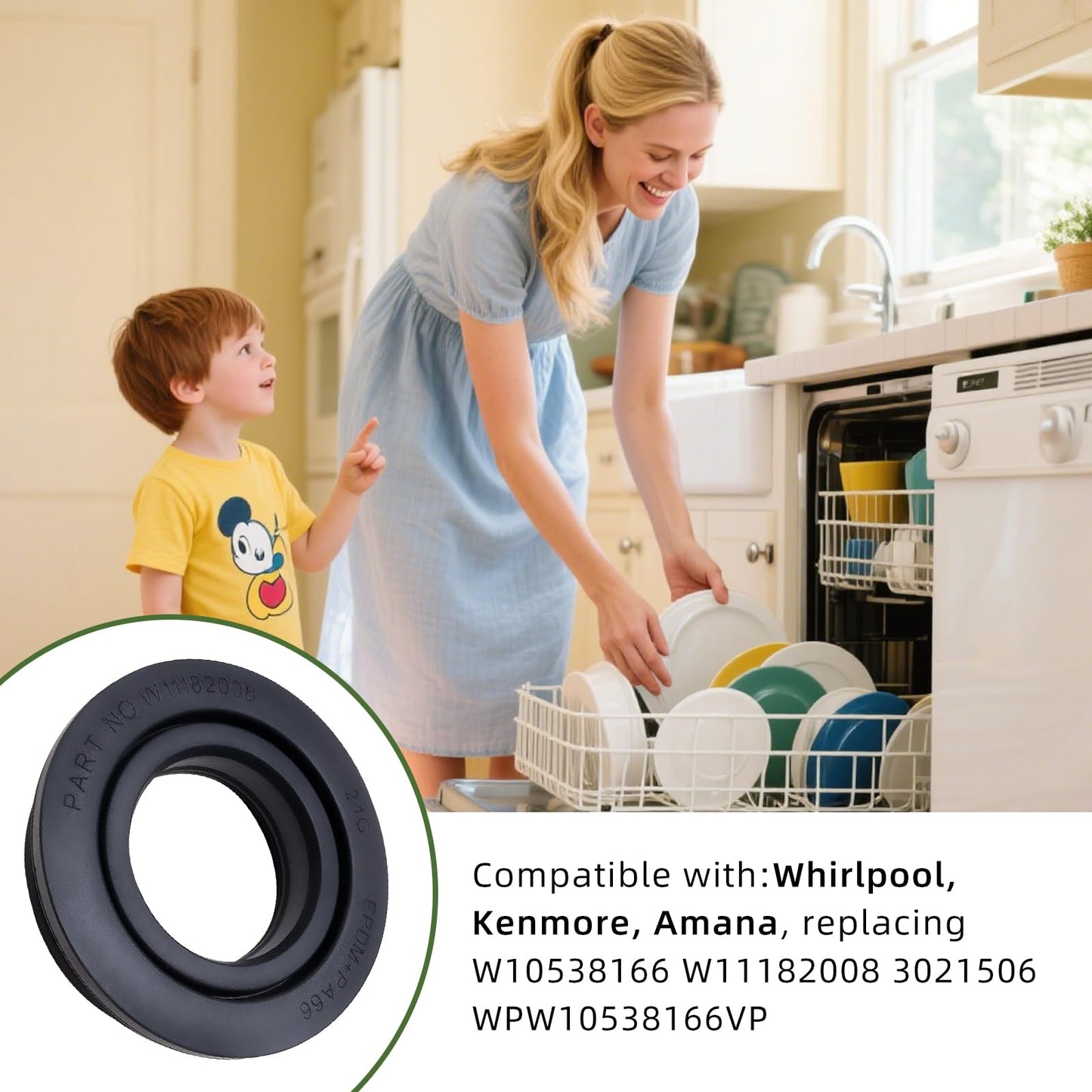 WPW10538166 W10195068 Dishwasher Circulation Pump Inlet Grommet Compatible with Whirlpool Kenmore Amana Replaces W10538166 W11182008 3021506 WPW10538166VP