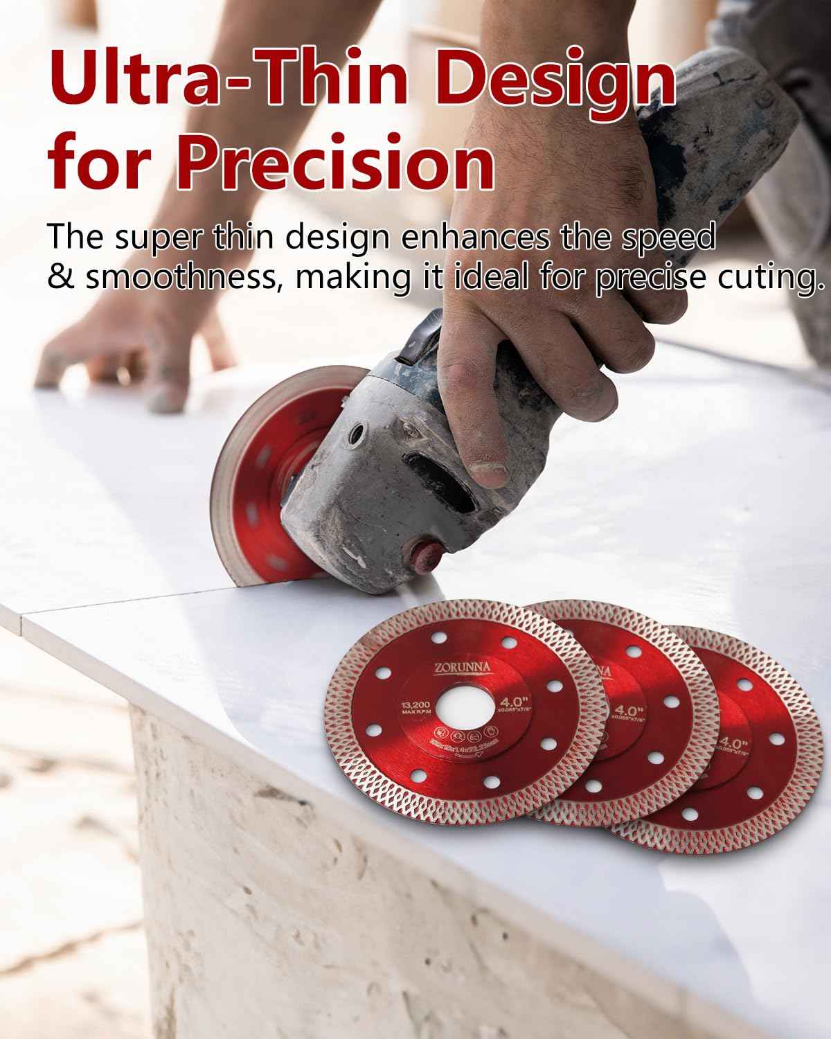 ZORUNNA 5Pcs Diamond Saw Blades, 4" Diamond Blade for Angle Grinder, Chip-Free Cutting Tile Grinder Blade Dry and Wet Cut for Porcelain Ceramic Granite Marble.