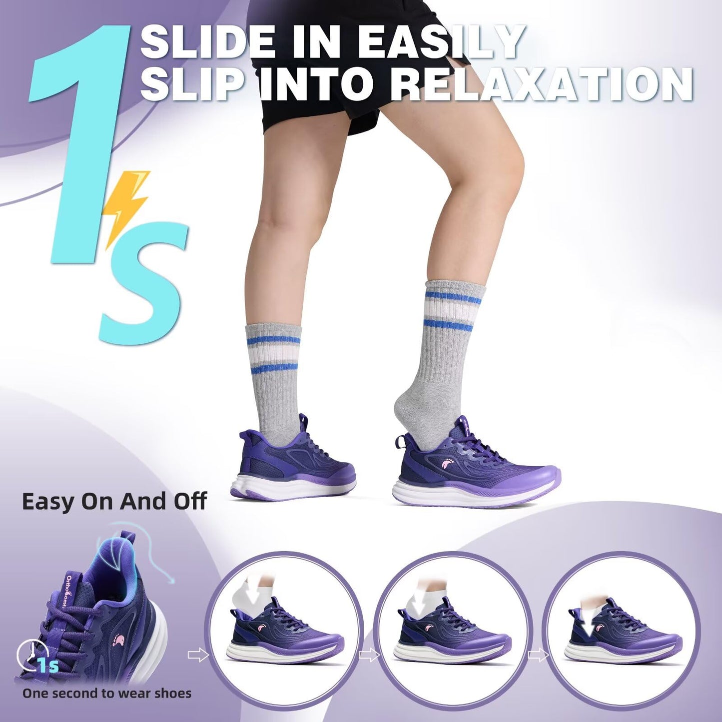Women's Orthopedic Tennis Shoes: Supportive Plantar Fasciitis Orthotic Neuropathy Trail Sneakers, Indoor High Instep Composite Toe Athletic Standing Walking Shoes Purple Size 9.5