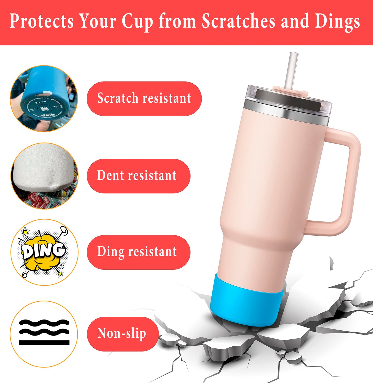 KTKUDY 2Pcs Silicone Boot for Stanley Quencher Tumbler 30 oz 40 oz & IceFlow 20 oz 30 oz & Fit Owala Freesip Water Bottle & Fit Hydro Flask & More - Cup Bottom Accessories Fit Stanley Cup, Skyblue
