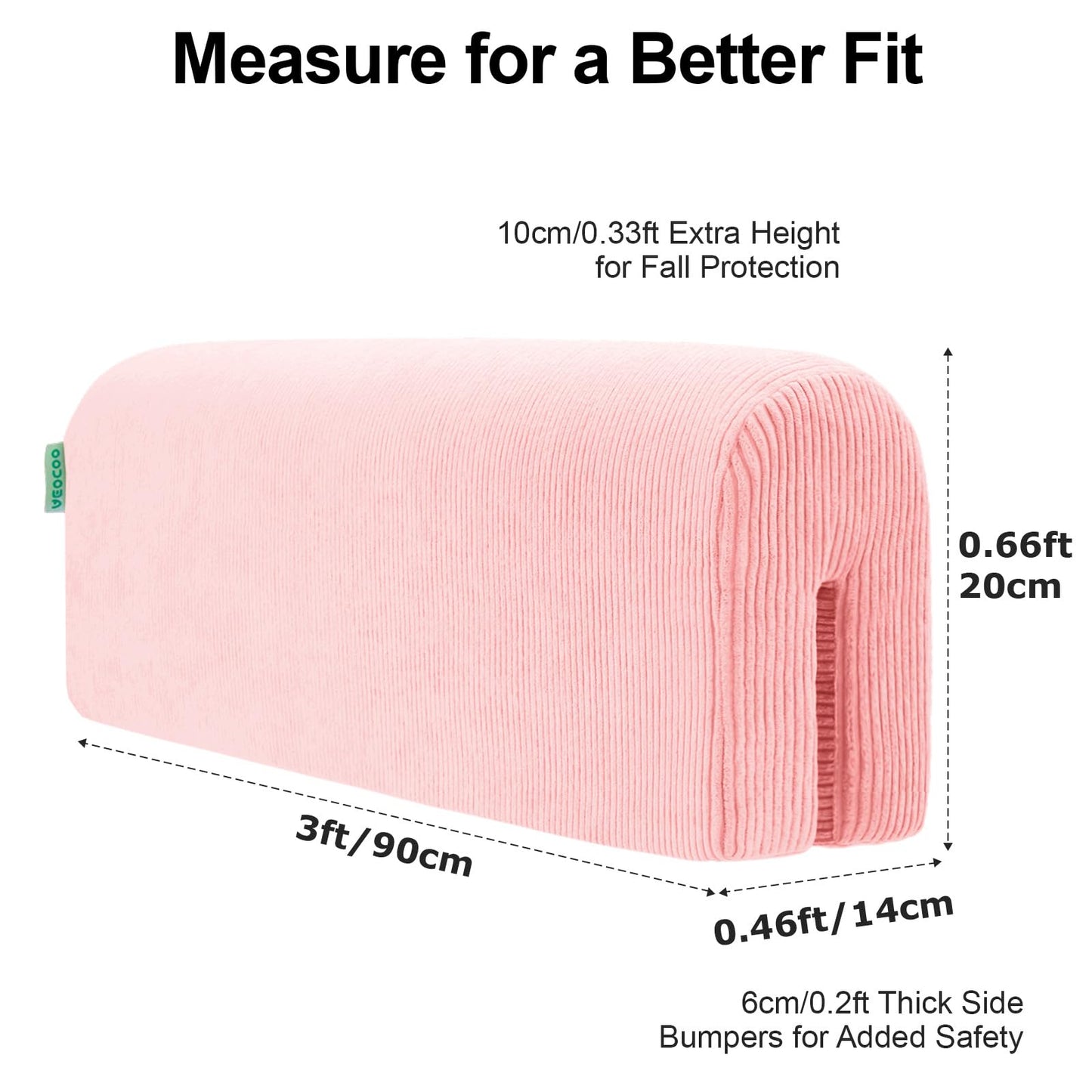 AEOCOO Bed Bumpers for Toddlers, Size 3 Ft, Toddler Bed Rail Bumper Protector for Loft Beds & Bunk Beds, Bed Rail Height Extender Bed Guardrail, Anti-Bump | Fall Prevention, Pink
