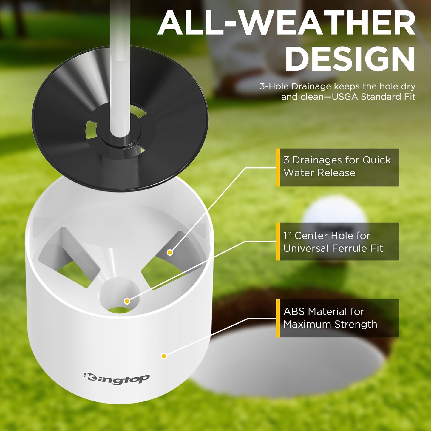 KINGTOP American Golf Flagstick Mini, Double-Side USA Golf Flag, Practice Putting Green Flags for Yard, Chipping Golf Pin Flag Hole Cup Kit, Portable 2-Section Design All 3 Feet, Gift Idea, 4-Pack