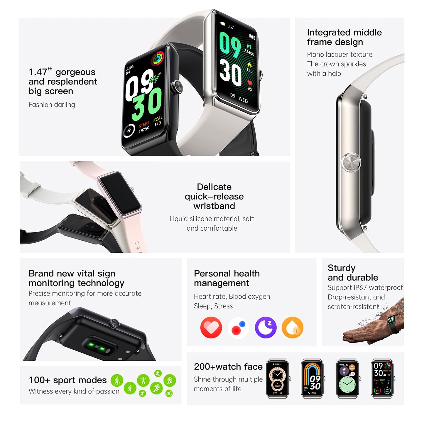 Fitness Tracker 1.47’’ Full Touchscreen Activity Tracker with Heart Rate Blood Oxygen Blood Pressure Sleep Monitor Step Calorie Counter Pedometer Smartwatches for Android and iOS Women Men (purple)