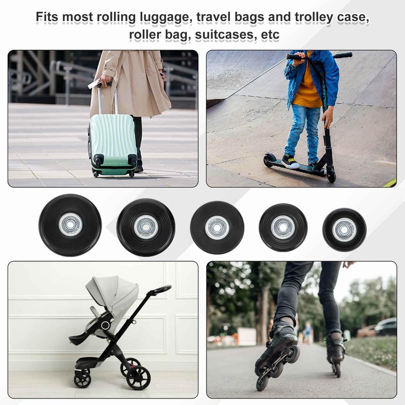MECCANIXITY Luggage Wheels Replacement 60x18mm PU Suitcase Wheels Repair Kit Smooth Trolley Replacement Swivel Caster for Inline Skate Trolley Bag (Black, Pack of 2)