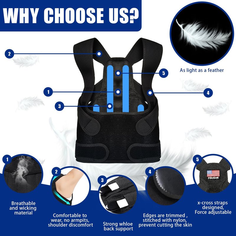 Posture Corrector for Women and Men - Adjustable Back Brace for Pain Relief - Enhances Posture and Provides Lumbar Support - Upper and Lower Back Straightener - Breathable Back Support (Black, Medium)