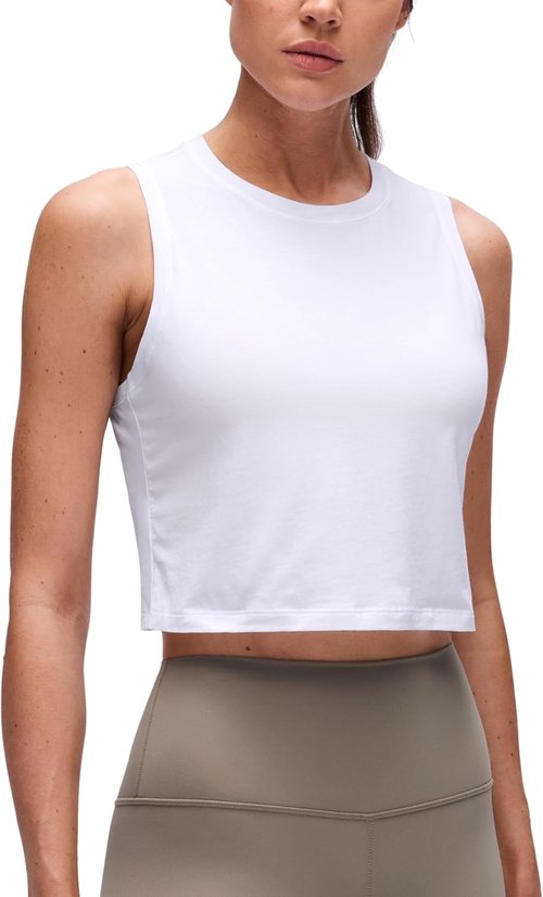 CRZ YOGA Pima Cotton Crop Tank Top for Women - Soft, Comfortable Sleeveless Workout Shirt