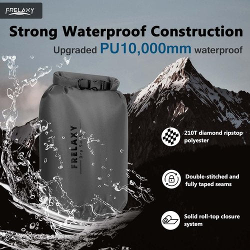 Frelaxy Waterproof Dry Bag Set - Lightweight & Durable 5L, 15L, 25L for Hiking, Camping, Kayaking | 2 Pack - Gray