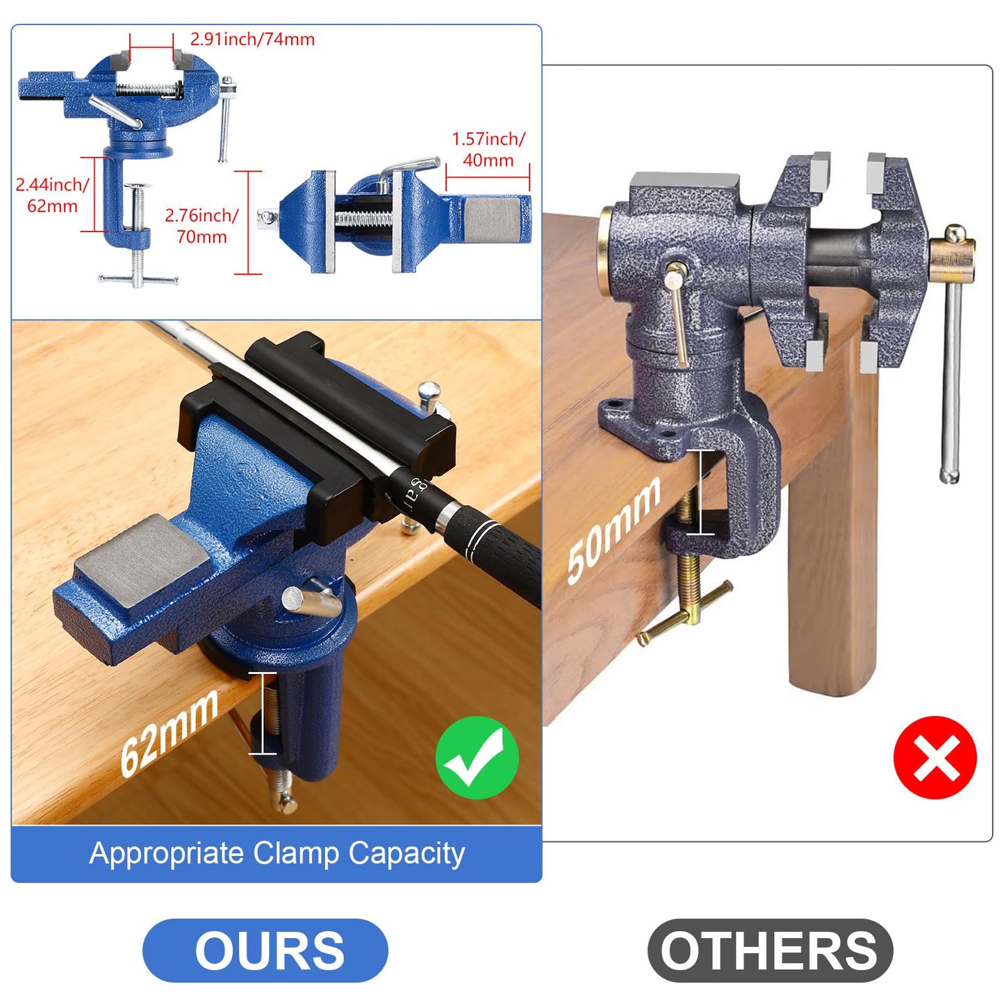 Lanties Golf Grip Kits for Repair Golf Clubs Heavy Duty Grip Removal Repair Tool Kit with 360° Portable Table Vise Rubber Clamp Hook Knife Double-Sided Tape Strips Tape Remover and Gloves(Blue)