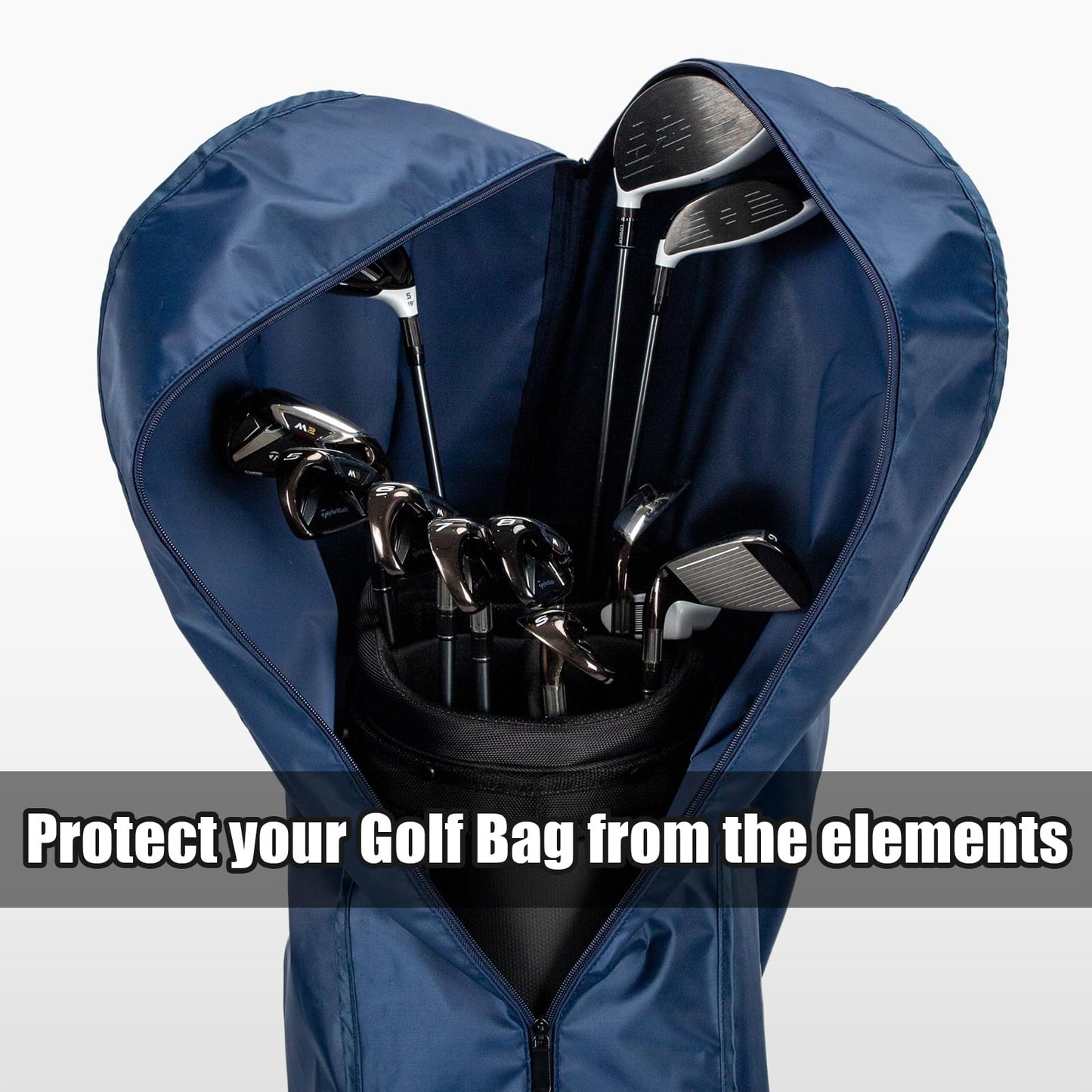 PLAYEAGLE Golf Bag Rain Cover, 300D PVC Waterproof Cover for Golf Club Bag, Durabale, Lightweight and Easy to Maneuver (Navy)