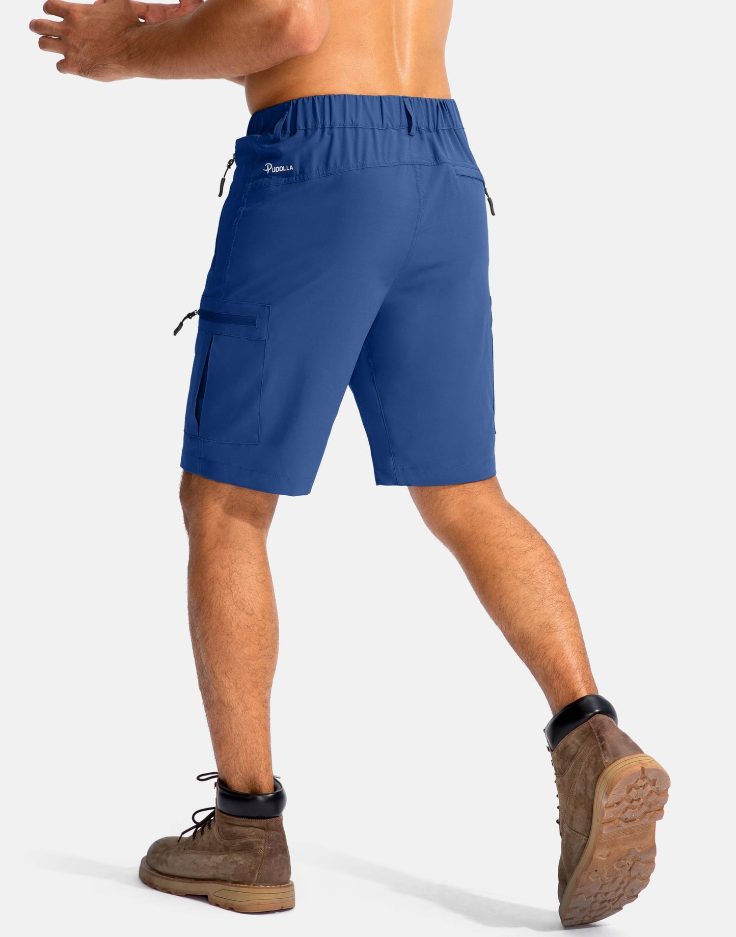 Pudolla Men's Hiking Cargo Shorts 9" Lightweight Outdoor Work Shorts for Men Travel Golf Camping Casual with 5 Zipper Pockets(Royal Blue Large)