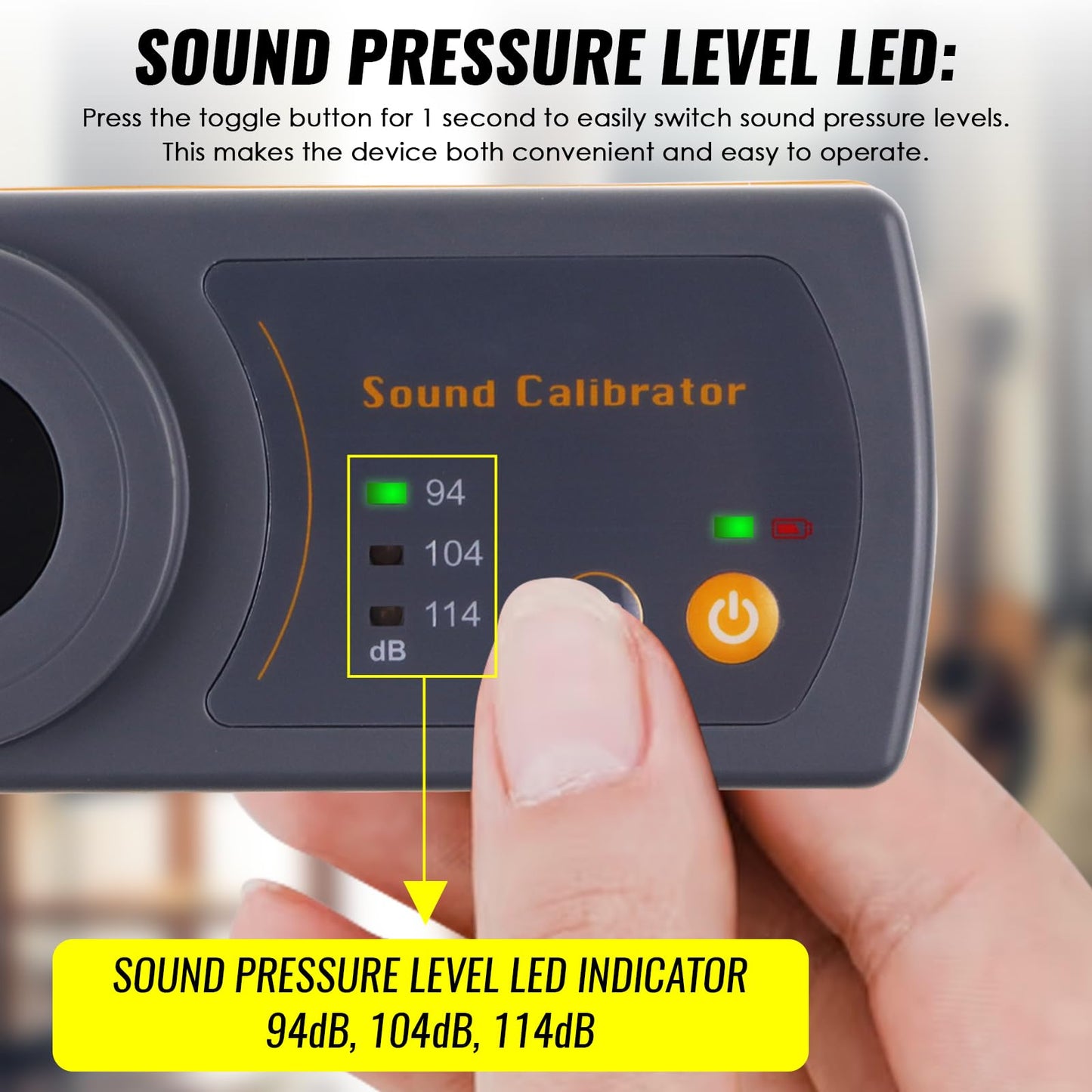 Sound Level Meter Calibrator, Precise Decibel Meter Calibrator with 3 Calibration Level 114dB & 94dB & 104dB, Professional Sound Pressure Level (SPL) Calibrator for Sound Level Meters