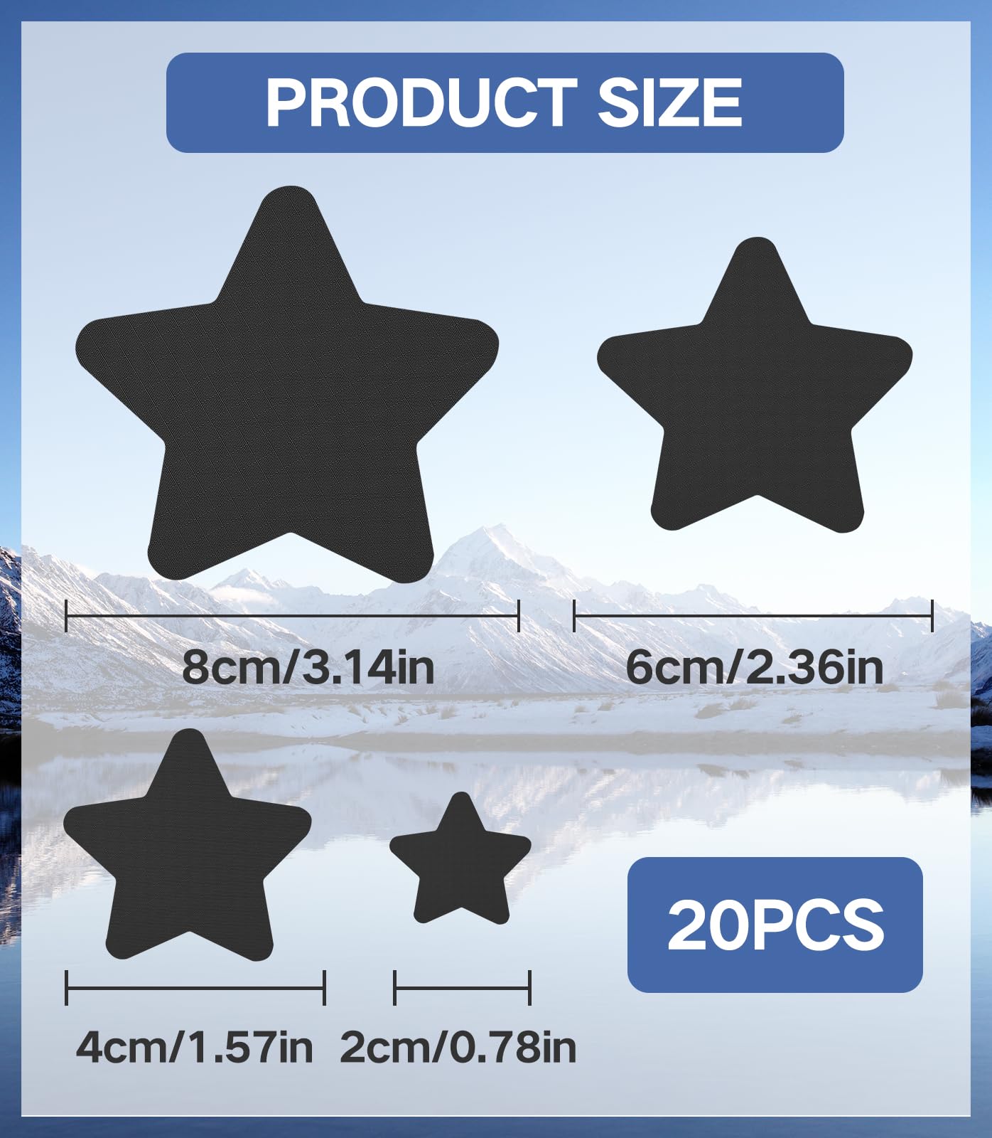 20Pcs Down Jacket Repair Patches Waterproof Self Adhesive Pre-Cut Nylon Repair Patches Kit for Jackets Coats Clothing Tents Sleeping Bags, Star