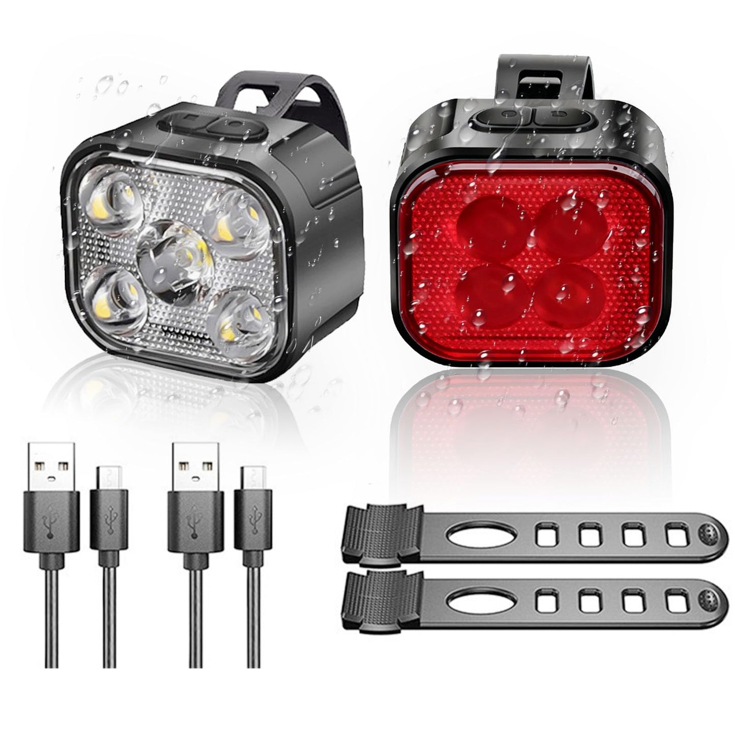 Bike Lights Set [6+12 Modes], Rechargeable Bicycle Light Set Ultra Bright, IP65 Waterproof Bike Lights for Night Riding, 1000mAh Bike Headlight and 350mAhTail Light Reflectors