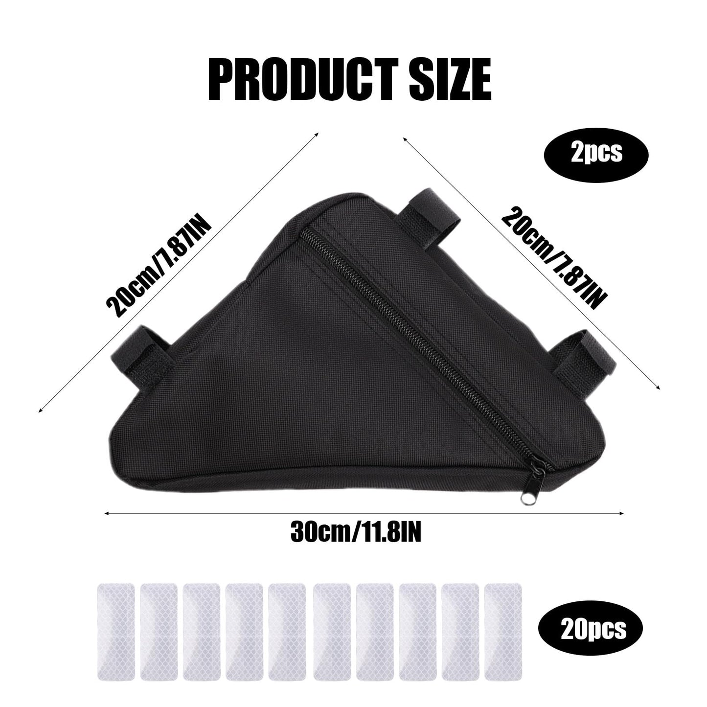 GUSDYIT 2Pcs Bike Frame Bag with 20Pcs Reflective Stickers, Triangle Small Bicycle Storage Pack Cycling for Road Mountain