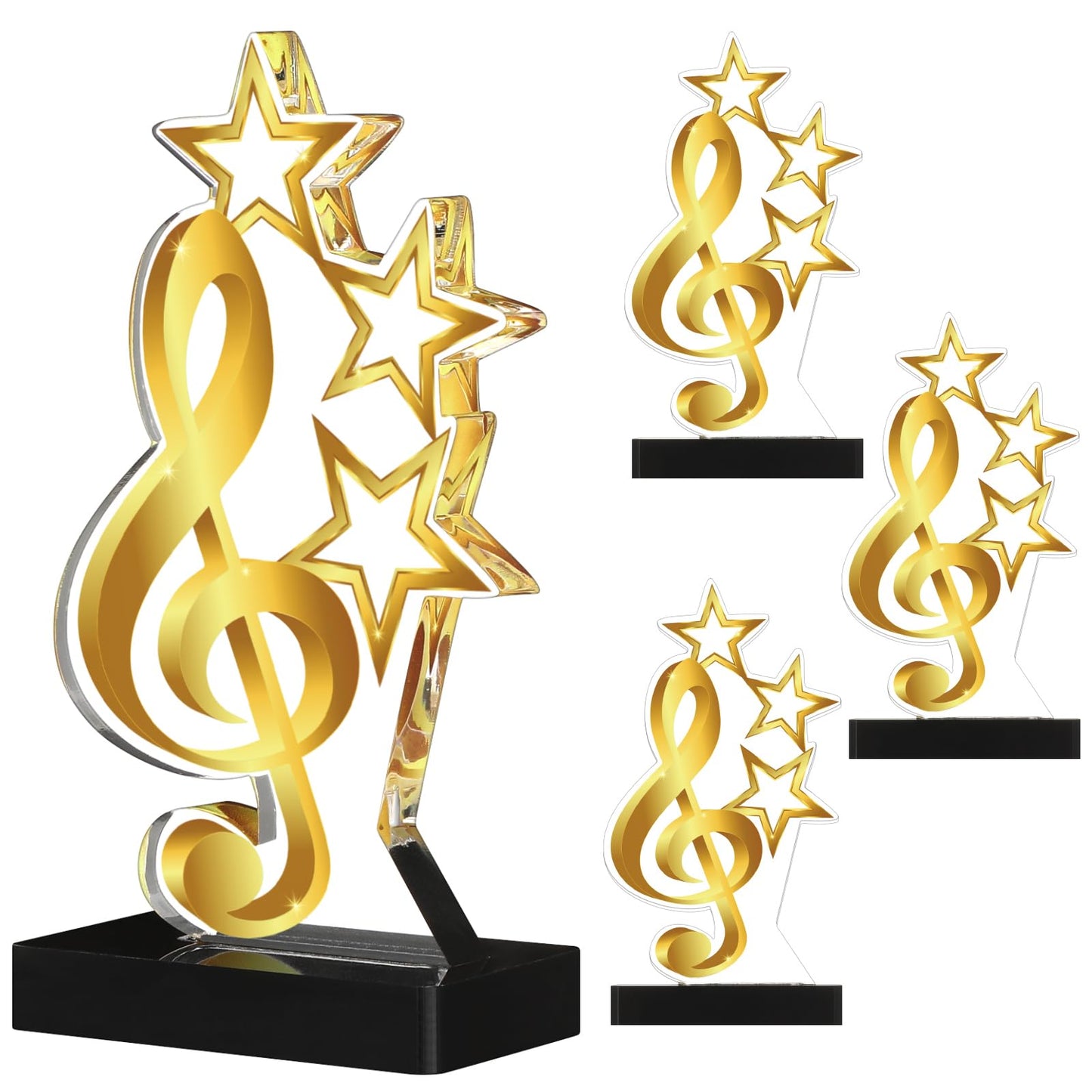 Landical 4 Pack Music Award Trophies Gold Winner Music Award Plaque Acrylic Music Trophies Award Music Prize Gift for Tournaments, Competitions, Party, Kids and Adults