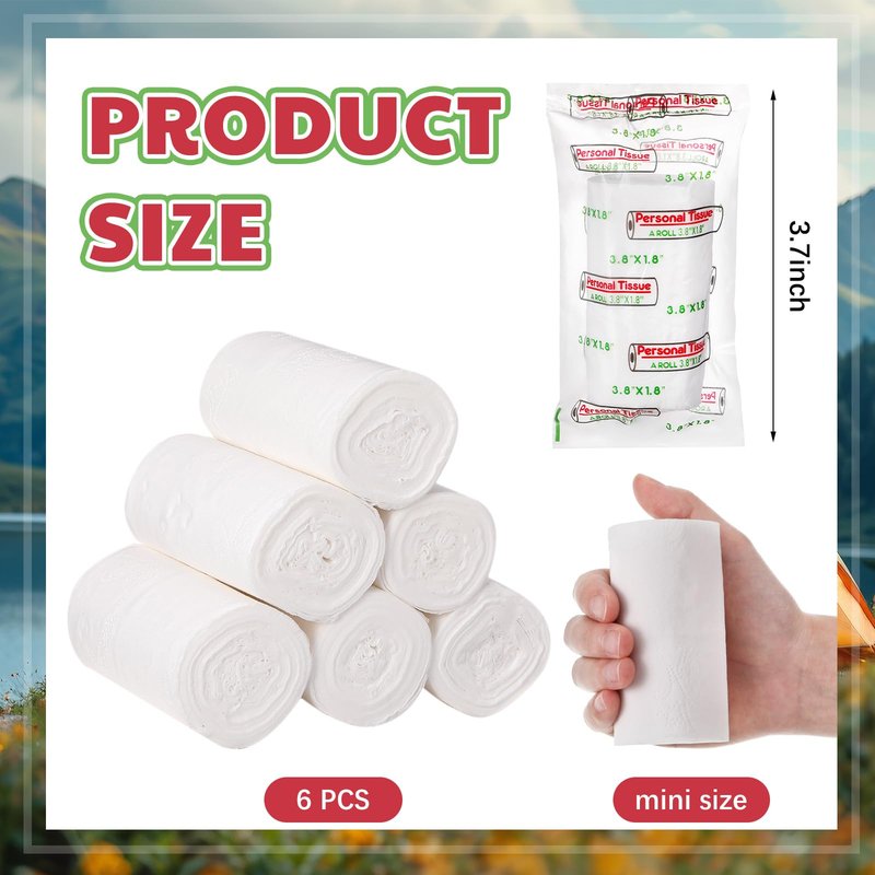 Affrolling 6 Pack Travel Toilet Paper to Go Packs Convenient Plastic Dispenser Soft Tissue Rolls Portable Packable Camp Tissue Soft Coreless Travel Size Toilet Paper for Camping Hiking Outdoor